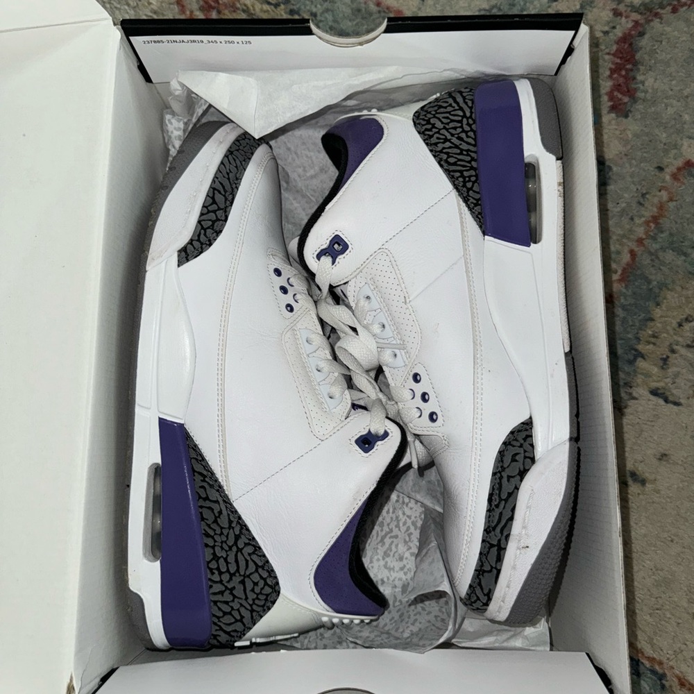 Jordan White and Purple High-Top Sneakers with Classic Design